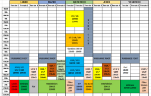 Horaires des entraînements de la saison 2024/2025